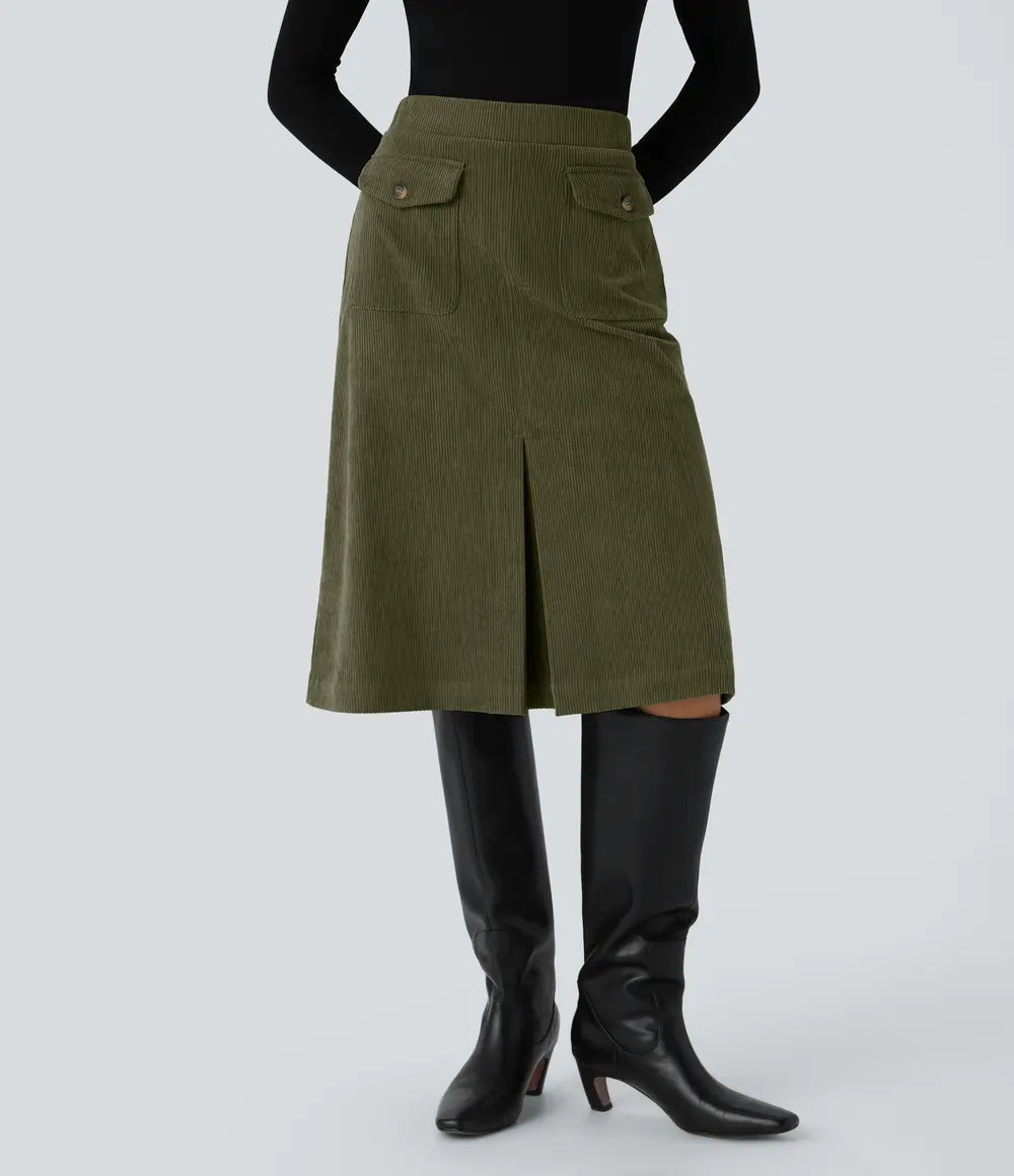 Corduroy Midi Skirt in Hazel Mist Green