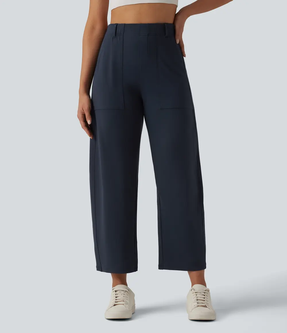 Barrel Leg Trousers in Midnight Blue