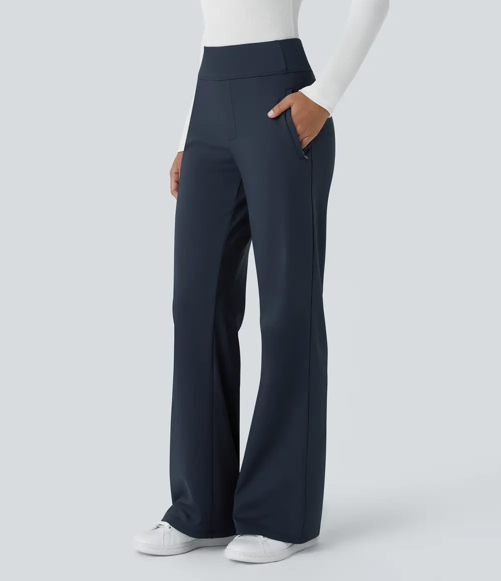 Side-Zip Flare Work Trousers in Midnight Blue
