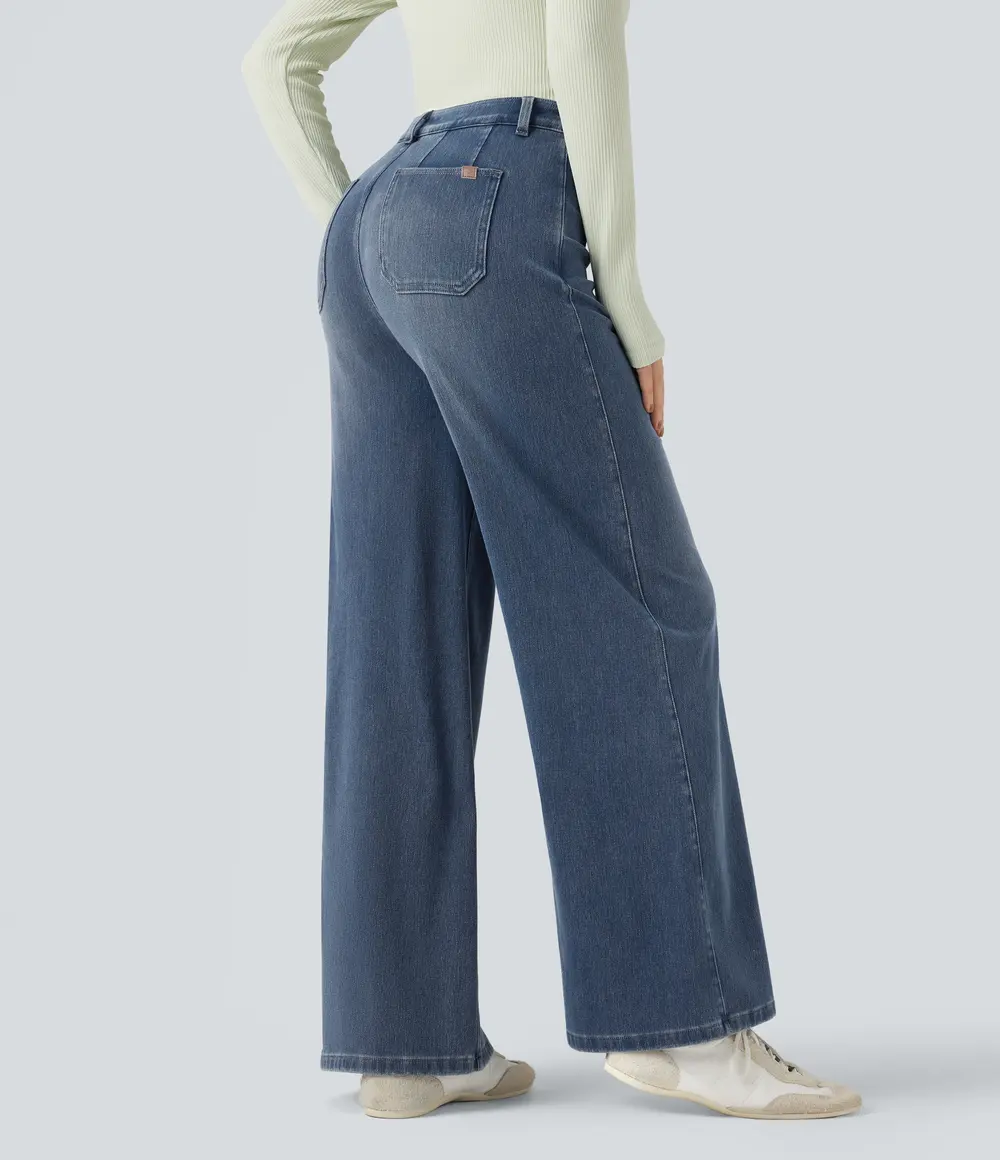 Tummy Control Wide-Leg Jeans in Tide Blue Denim
