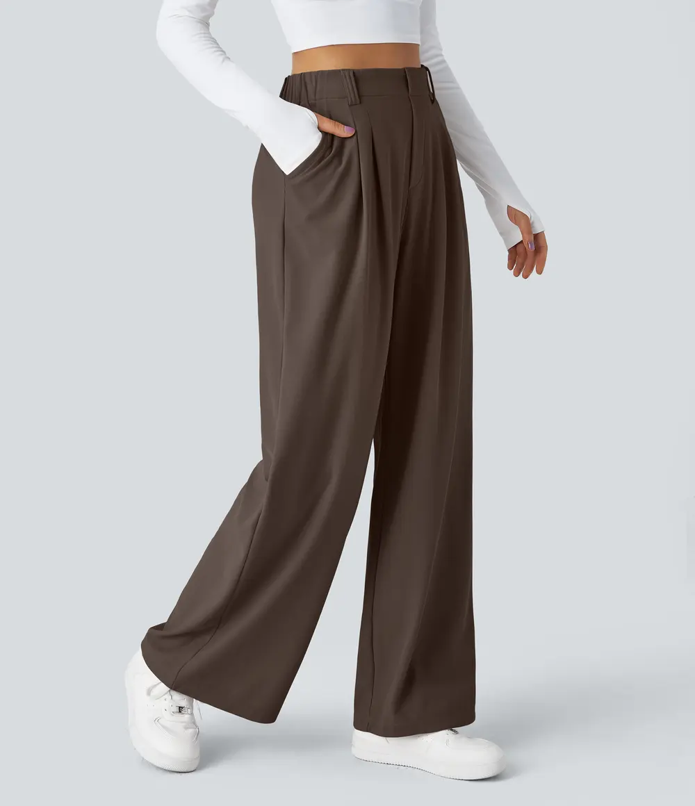 Waffle Wide-Leg Work Trousers in Chocolate Martini