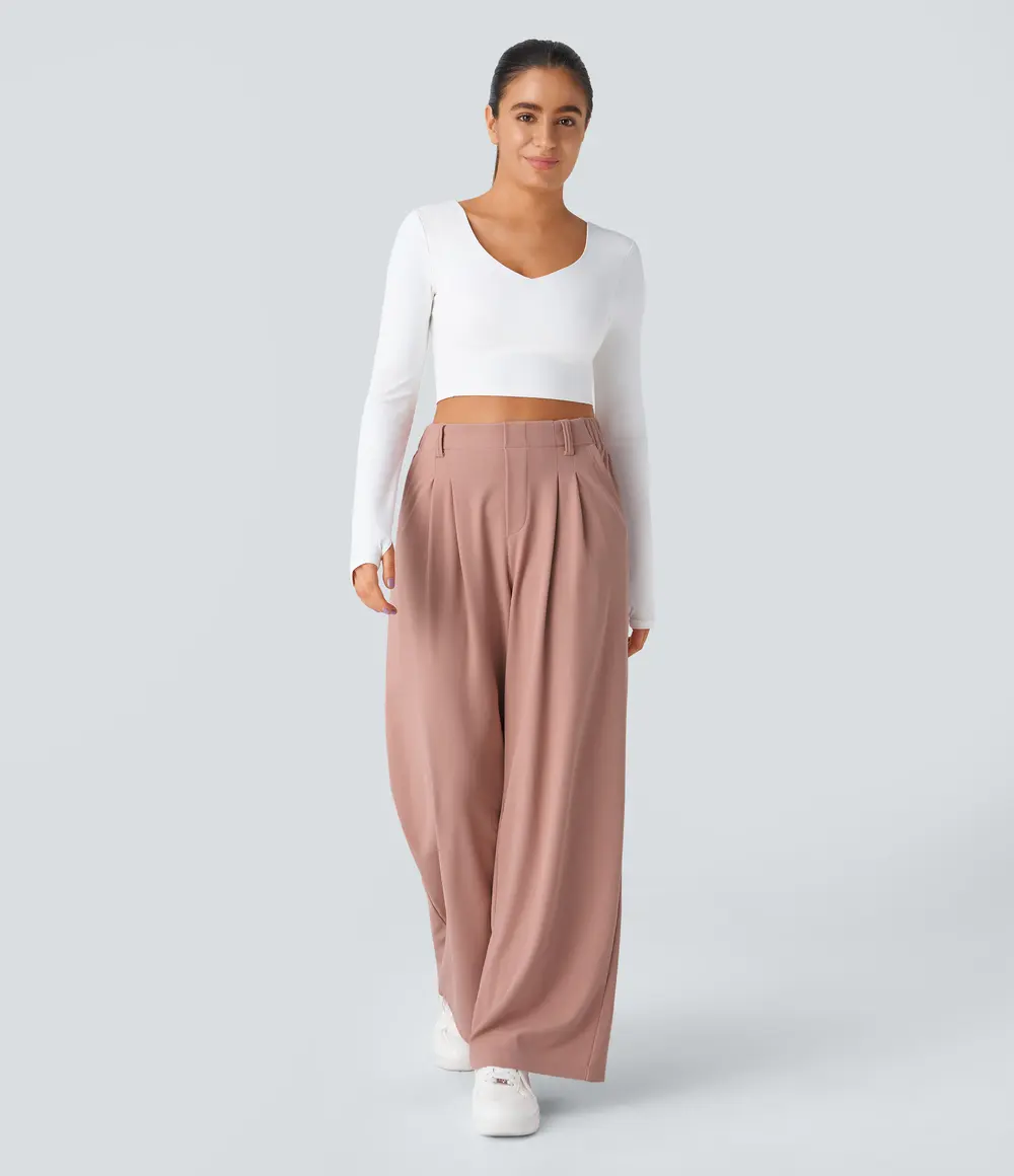 Waffle Wide-Leg Work Trousers in Rose Tan
